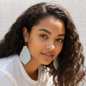 NEW LAVISH LEATHERS -- Pierced Earrings, Leather, Light Blue/Gold